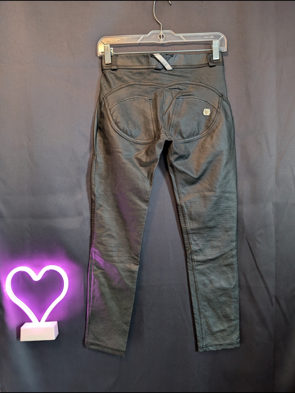 Freddy Women's Skinny Pants in Black Butt Lifting Moto Style Faux Leather